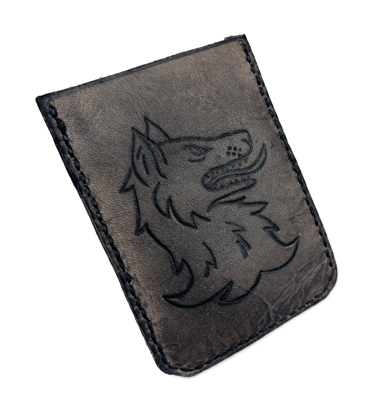 Carved Wolf Leather Card Holder