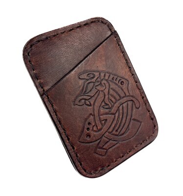 Celtic Wolf Leather Carved Double Card Holder