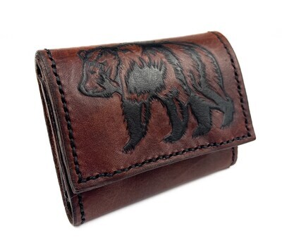 Bear Trifold Leather Carved Wallet