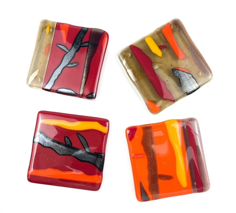 Set of 4 Fused Glass Coasters 4"