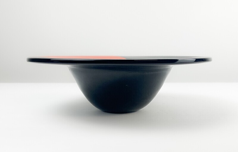 Deep Charcoal with Red Chip Glass Bowl 9" Round
