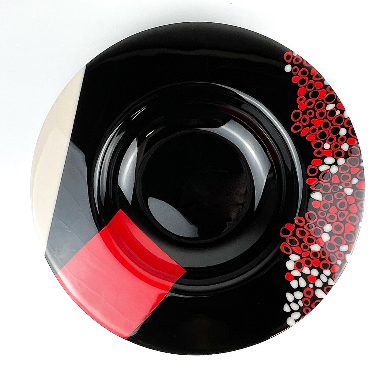 14&quot; Red &amp; Black Glass Dish with Dots
