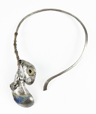 2 Mussels Neckpiece with Twig, Barnacles, Bubbles Seaweed, SS, Bronze & Enamel