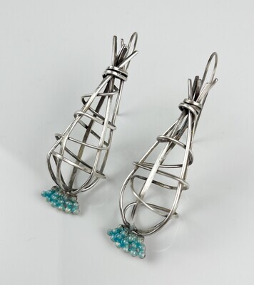 Basket Wire Earrings with Enamel Dots & SS