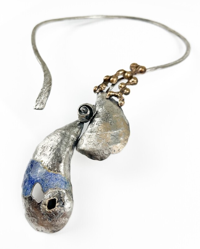2 Mussels Neckpiece with Winkle Shard, Barnacles, Seaweed, SS, Bronze &amp; Enamel