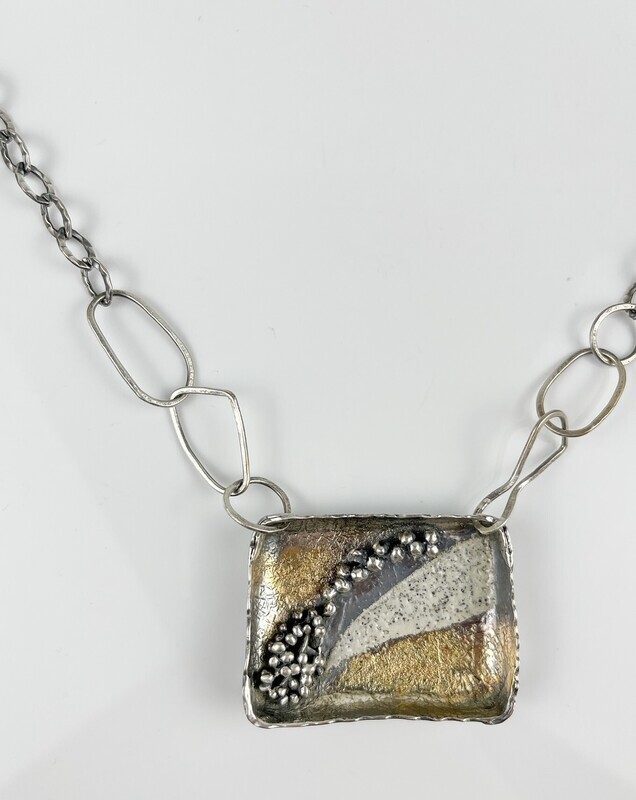 Tray Neckpiece : Cinnamon Fern, Graphite Enamel, SS &amp; 24K Keum Boo