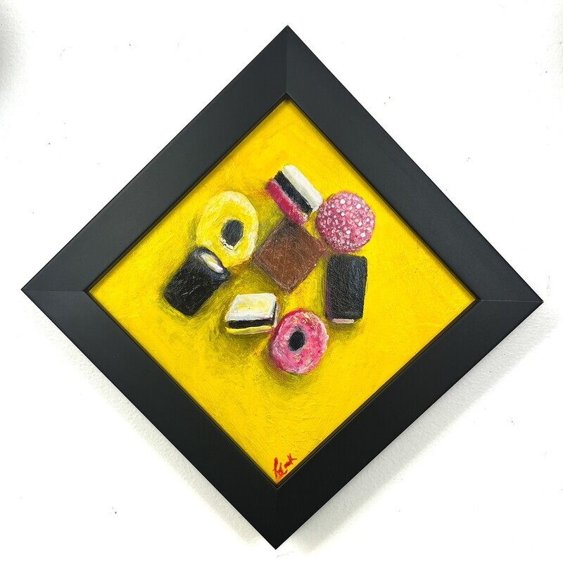 &quot;Licorice All sorts&quot; Mixed Media 5.25x5.25&quot; Framed 6.5x6.5&quot;
