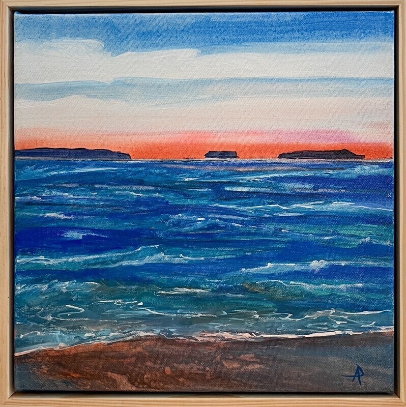 &quot;Sundown Sea &quot; 12x12&quot; Oil Framed 13x13&quot;
