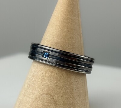 Paths Band with Small Blue Sapphire Size 10 Oxidized SS