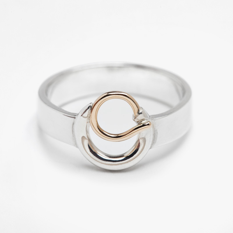 Gratitude ring, sterling silver and 14 karat gold, size 7
