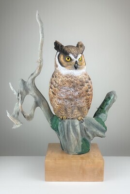 Great Horned Owl (Life Sized) Wood Sculpture