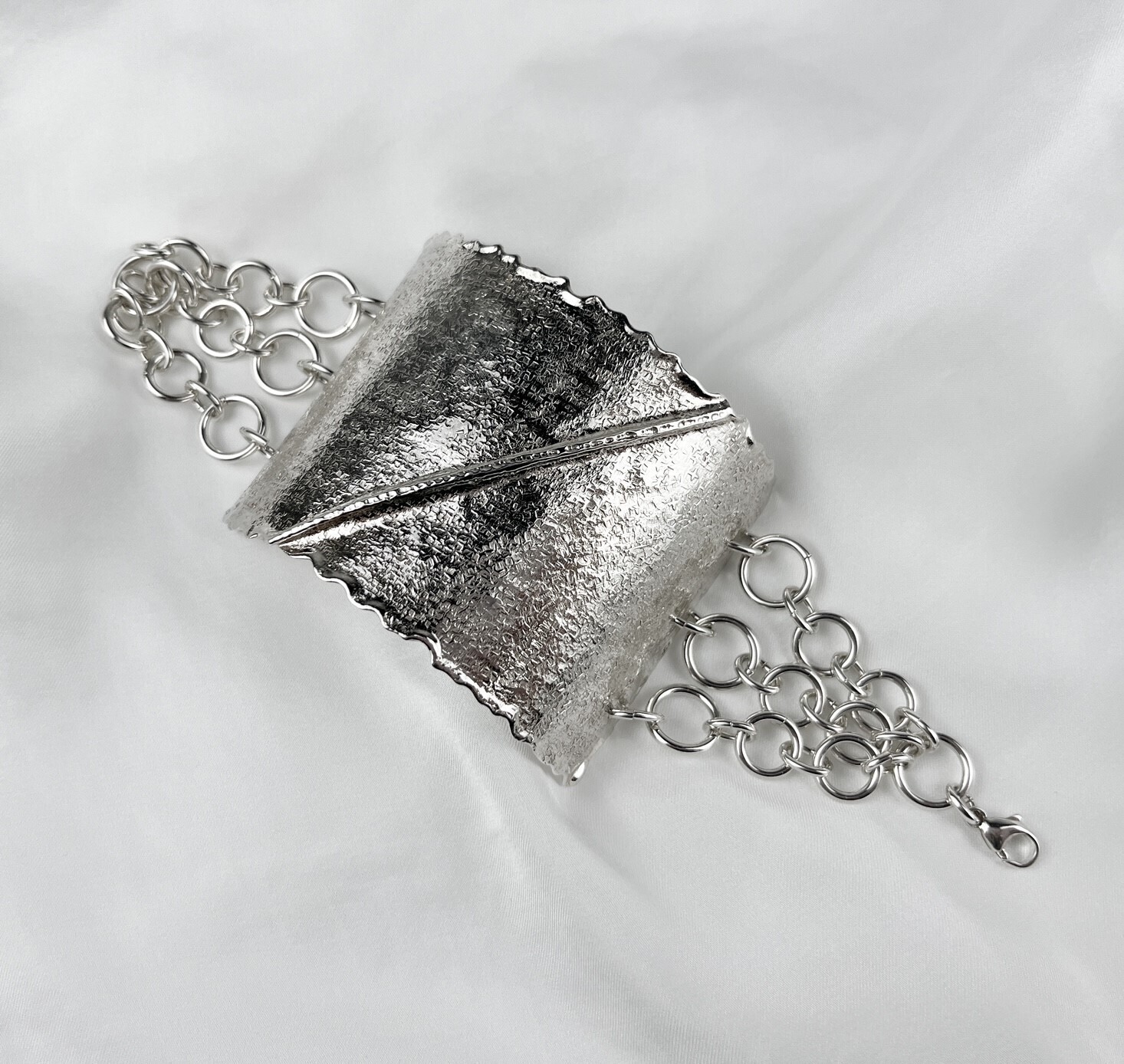 Sterling Silver Textured Cuff 2" Wide