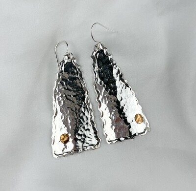 Sterling Silver Textured Hook Earrings w/ Copper
