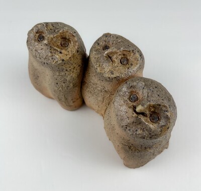 3 Baby Owls Wood Fired Pottery Sculpture 5.5x3.5