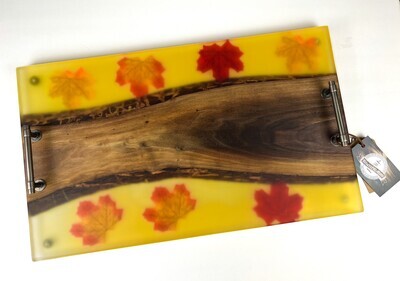 Walnut & Maple Leaves Charcuterie Board with Handles 12x20