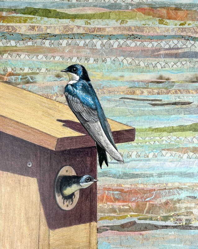 "Swallows at Low-Tide I" 11x14", Mixed Media