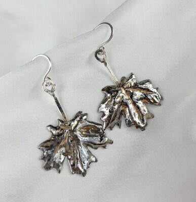 Leaves for Hygge: Small 3D Silver Copper Maple Leaf Earrings