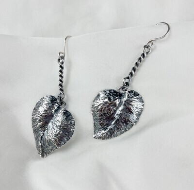 Leaves for Hygge: Oxidized Silver Heart Shaped Leaf Earrings
