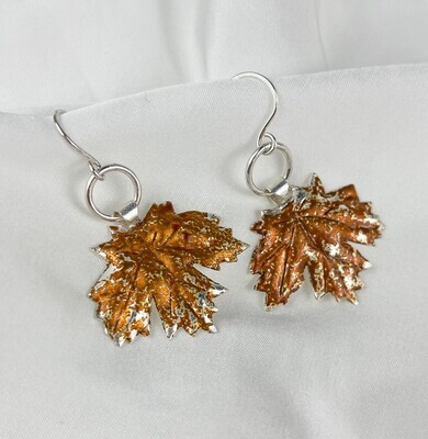Leaves for Hygge: Silver 3D Maple Earrings Enamelled