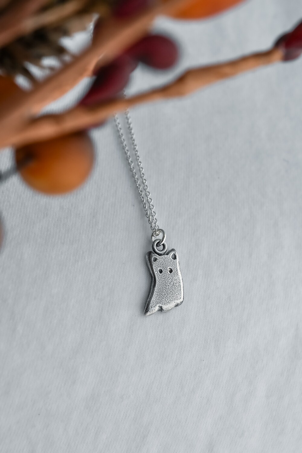 Ghost Cat Pendant Sterling Silver 16-18&quot;, Size: Small Cat Ghost