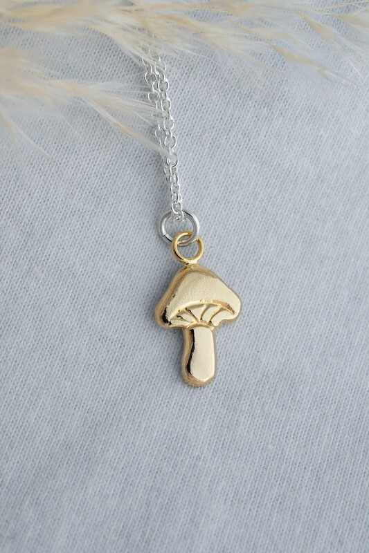 Bronze Mushroom Pendant 16-18" on Silver Chain