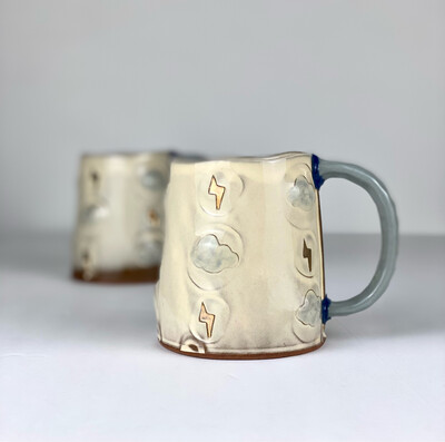 Thunderstorm Pottery Mug with Red clay & Gold