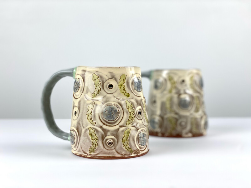 Seaweed &amp; Sand Dollar Handbuilt with Red clay &amp; Gold