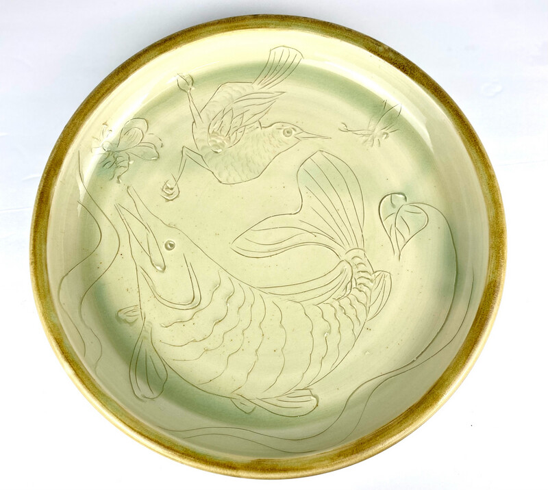 X Large Celadon Pottery Platter 13.5"
