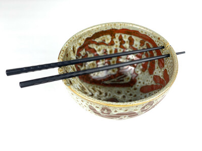 Ramen Pottery Bowls with Chopsticks Partridge Glaze