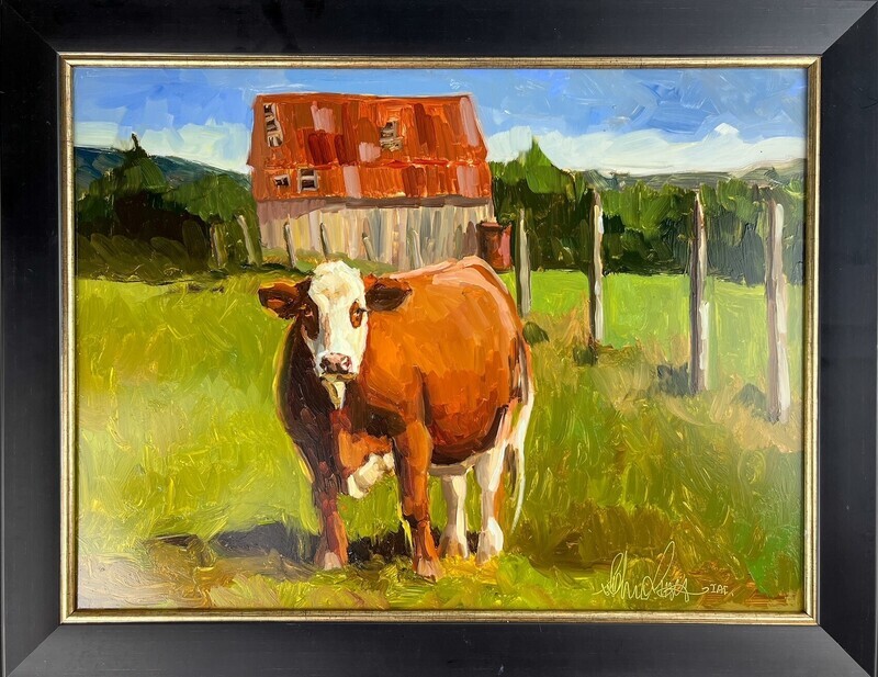 "Olive and Her Barn" Oil on Board 12x16" Framed