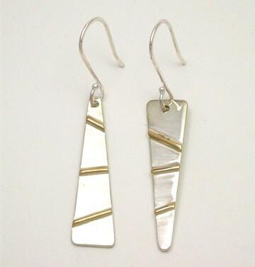 2 Tone Gold Bars Earrings Sterling Silver & 14K Gold