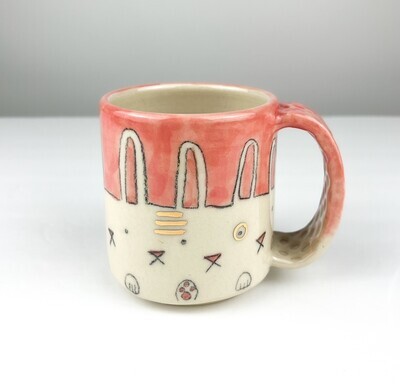 Small Pink Bunny Pottery Mug with Gold
