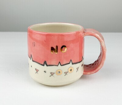 Small Pink Cat Pottery Mug with Gold