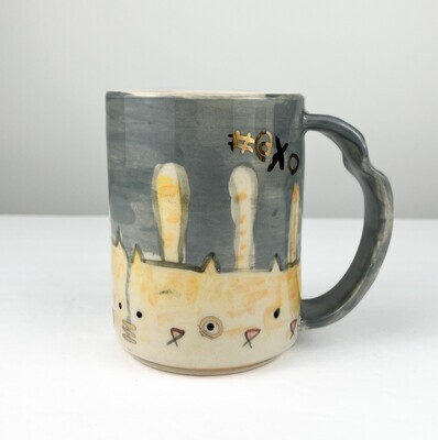 Grey Ginger Kitty Pottery Mug with Gold
