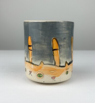 Grey Ginger Kitty Pottery Tumbler with Gold