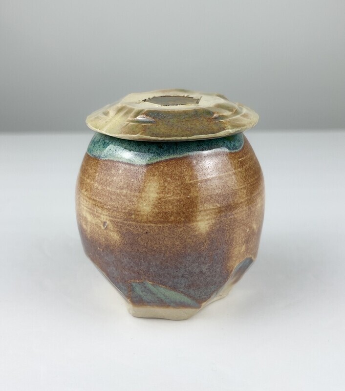 Lidded Hexagon Jar with Gold