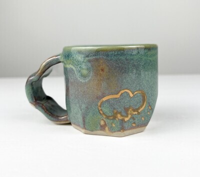 Small Purple Pottery Mug with Gold Storm Cloud