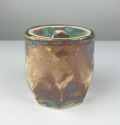 Purple Medium Covered Pottery Jar with Gold
