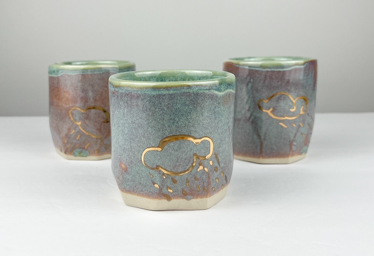 Purple Pottery Tumblers with Gold Storm Clouds