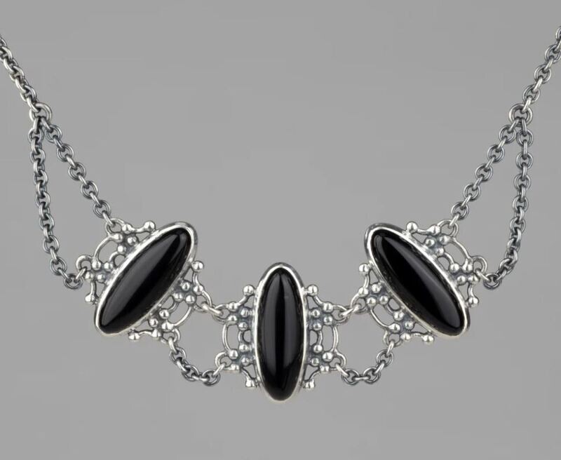 Trio Drapery Necklace with Black Onyx 20"