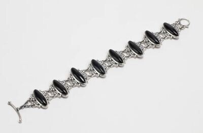 Wide Sterling Silver Bracelet with Oval Black Onyx 7