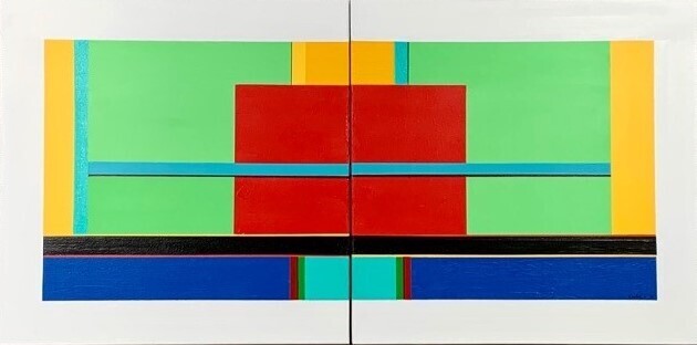 "Color 6" Acrylic Diptych Painting 24x48"