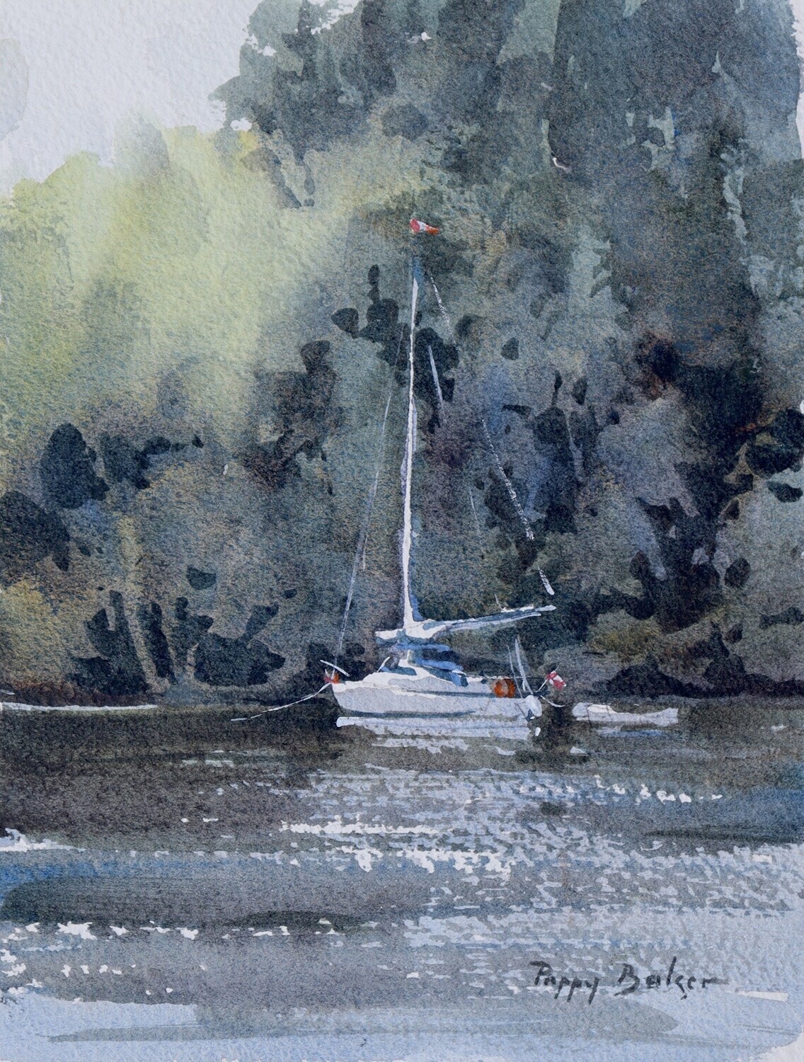 "Anchored at Dusk" 8x6" Watercolor Farmed 14.75x13"