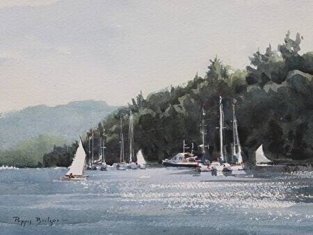"Sailing Dinghies at Kingston Creek" 9x12" Framed Watercolor 12.5x15.5"