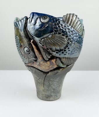 Raku Pottery Fish Vase