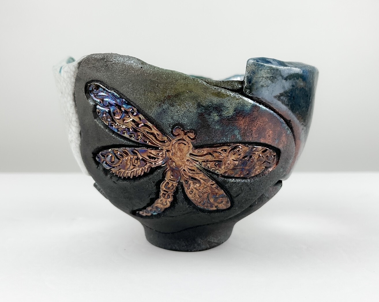 Raku Pottery Dragonfly Bowl