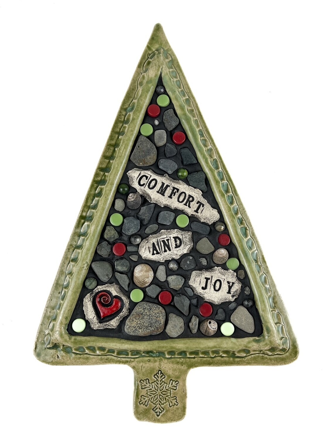 Raku Pottery Christmas Tree with Stones, Options: A - Comfort + Joy