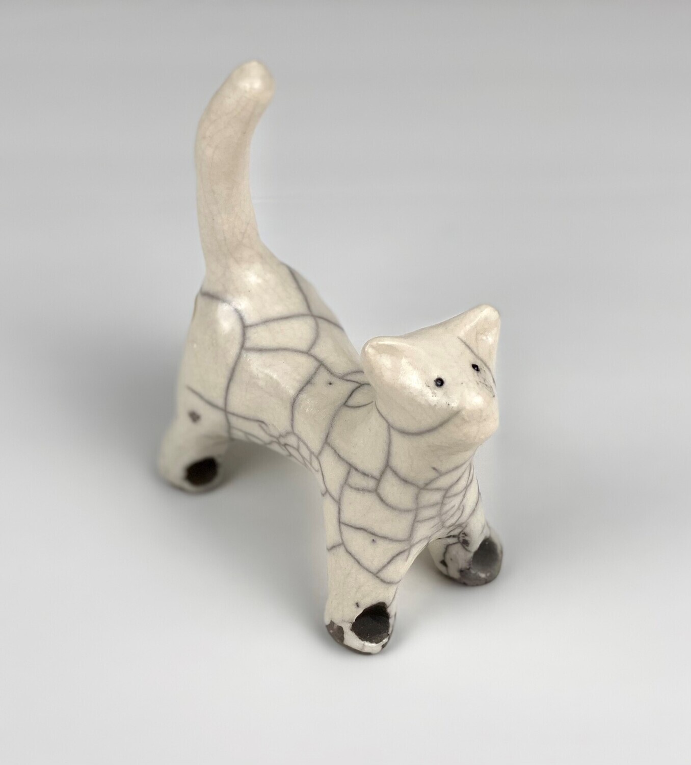 Small Raku Pottery Cat Sculpture/ Ring Holder
