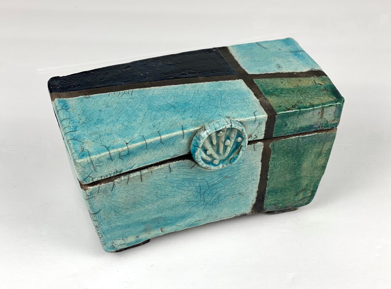 Raku Pottery Box with Lid 14x8x8 cm