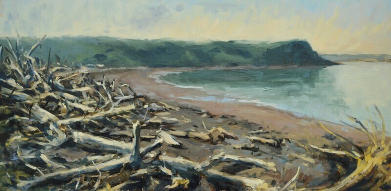 Theresa MacKnight Saint John New Brunswick Canada Handworks Canadian Painting, Oil, &quot;Driftwood Beach&quot; ​Seascape